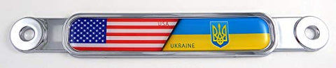 USA Ukraine American Flag Chrome Emblem Screw On car License Plate Decal Badge