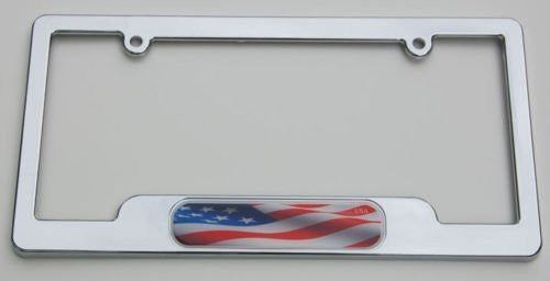 Car Chrome Decals LPFC228 USA American Flag Chrome License Plate Frame holder