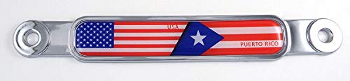 USA Puerto Rico Flag Chrome Emblem Screw On car License Plate Decal Badge