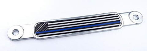 USA Police thin blue line Chrome Emblem Screw On car License plate Decal badge