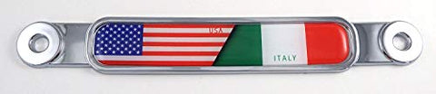 USA Italia Italy Flag Chrome Emblem Screw On car License Plate Decal Badge