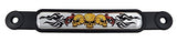 Skulls and Flames Flag Screw On License Plate Emblem Car Decal Badge