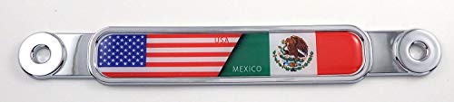 USA Mexico Flag Chrome Emblem Screw On car License Plate Decal Badge