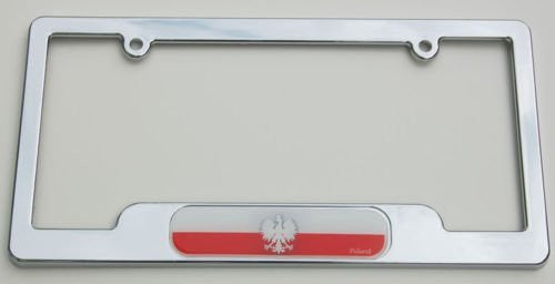 Poland. Polish Chrome Plated ABS License Plate Frame Dome Emblem Free caps