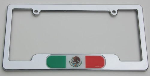 Mexico Mexican Chrome License Plate Frame Dome Emblem Free Caps