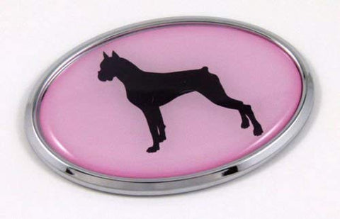 Boxer Pink Dog Chrome Emblem Pet Decal Car Auto Bike Truck Oval Sticker