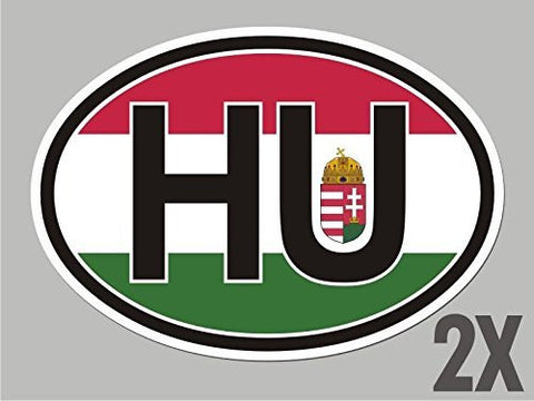2 Hungary HU OVAL stickers flag decal bumper car bike emblem CL078