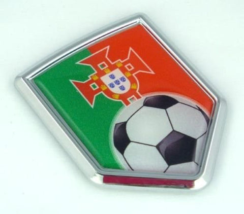 Portugal Portuguese Flag Car Chrome Emblem Sticker with Soccer ball