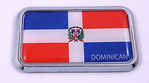 Dominican Republic Flag rectanguglar Chrome Emblem Car Decal Sticker 3" x 1.75"
