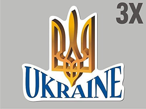 3 Ukraine Trident Tryzub shaped stickers flag crest decal car bike emblem CN036