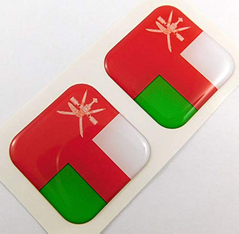 Oman Flag Square Domed Decal car Bike Gel Stickers 1.5" 2pc