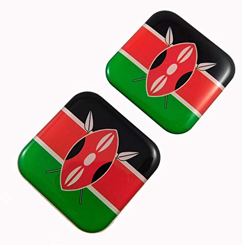 Kenya Flag Square Domed Decal car Bike Gel Stickers 1.5" 2pc