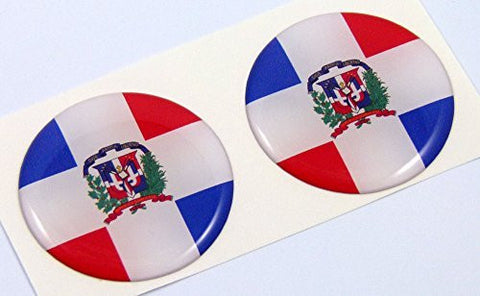 Dominican Republic flag Round domed decal 2 emblems Car bike stickers 1.45" PAIR