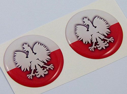 Poland Polish flag Round domed decal 2 emblem Car bike stickers 1.45" PAIR