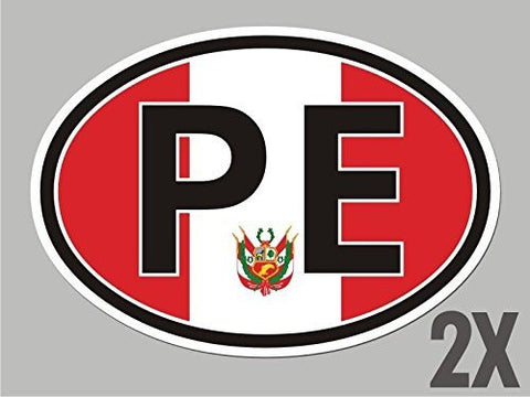 2 Peru PE Peruvian OVAL stickers flag decal bumper car bike emblem CL045