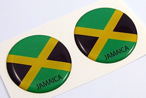 Jamaica flag Round domed decal 2 emblem Car bike stickers 1.45" PAIR