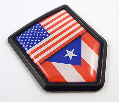 USA Puerto Amarican Flag Black Shield Emblem Car Bike Decal Crest 3D Sticker
