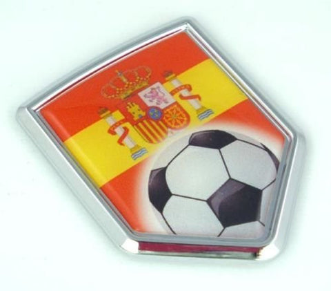 Spain, Spanish Flag Car Chrome Emblem Sticker with Soccer ball