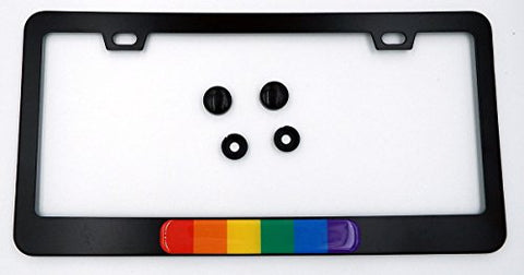 Pride Rainbow Flag Metal Black Aluminium Car License Plate Frame Holder