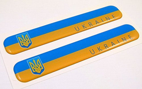 Ukraine Ukrainian with trident tryzub Flag Domed Decal Emblem Resin car auto stickers 5"x 0.82" 2pc.