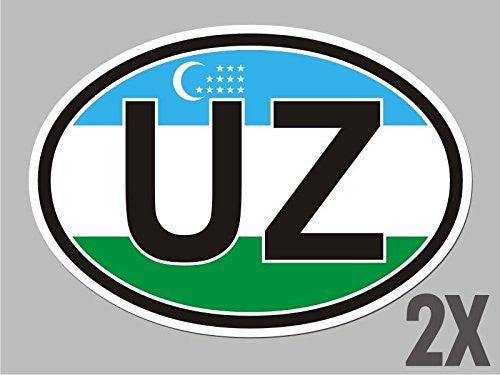2 Uzbekistan OVAL stickers flag decal bumper car bike CL071