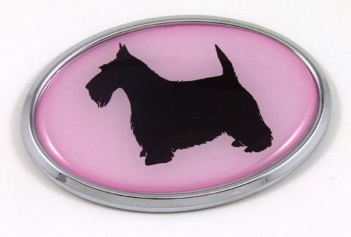 Scottish Terrier Pink Dog 3D Chrome Emblem Pet Decal Car Auto Bike TruckSticker