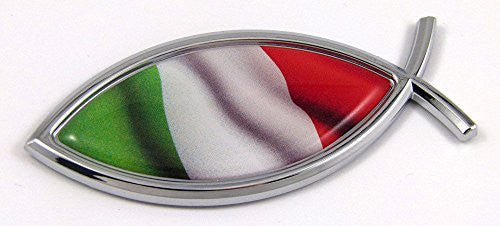 Car Chrome Decals CBFSH101 Italy Jesus Fish Italian Flag Car bike Chrome Emblem Decal Sticker Christian