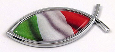 Car Chrome Decals CBFSH101 Italy Jesus Fish Italian Flag Car bike Chrome Emblem Decal Sticker Christian