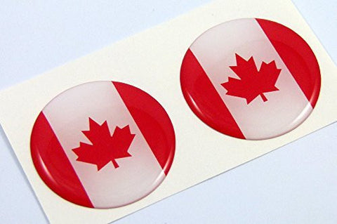 Canada flag Round domed decal 2 emblems. Car bike laptop stickers 1.45" PAIR