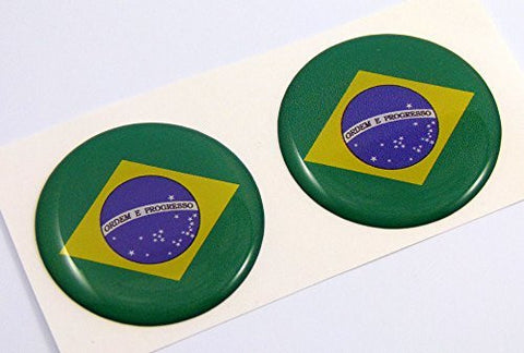 Brazil flag Round domed decal 2 emblems. Car bike laptop stickers 1.45" PAIR