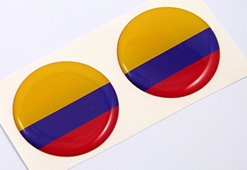 Colombia flag Round domed decal 2 emblems. Car bike laptop stickers 1.45" PAIR