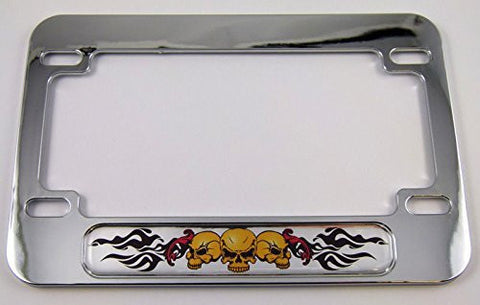 Golden Skulls flame Motorcycle Bike ABS Chrome Plated License Plate Frame