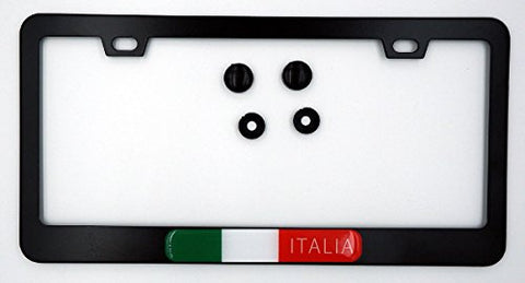Italia Italian Flag Metal Black Aluminium Car License Plate Frame Holder Italy