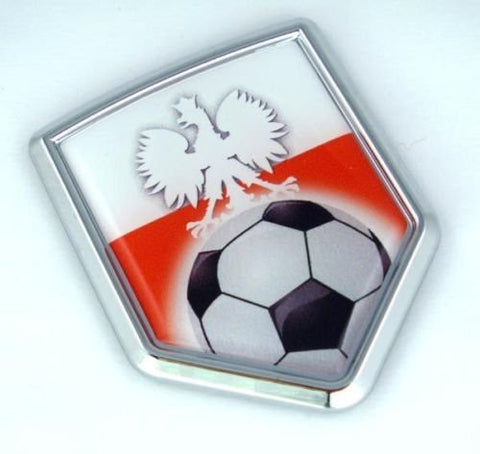 Poland Polish Flag Car Chrome Polski Emblem Sticker with Soccer ball