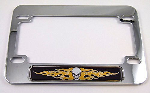 Skull with Flames Motorcycle Bike ABS Chrome Plated License Plate Frame