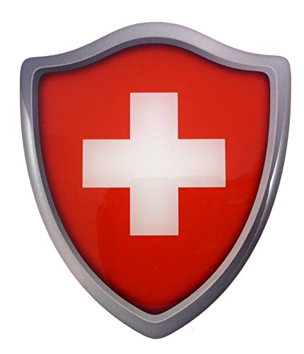 Switzerland Swiss Flag Shield Domed Decal 3D Look Edge Emblem Sticker 2.6"x3"