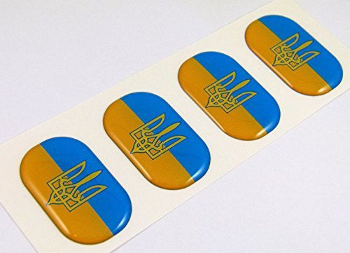 Ukraine midi domed decals flag with Trident 4 emblems 1.5" Car bike stickers