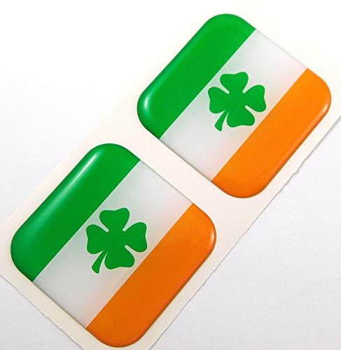 Ireland Flag with Shamrock Square Domed Decal car Bike Gel Stickers 1.5" 2pc