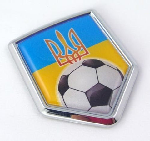 Soccer Ukraine Ukrainian Flag Car Chrome Emblem Sticker with trident