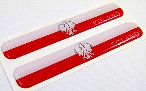 Poland Polska Polish Flag Domed Decal Emblem Resin car stickers 5"x 0.82" 2pc.