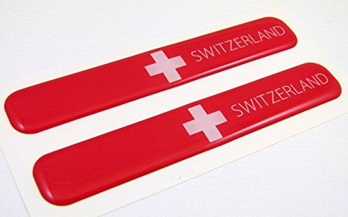 Switzerland Swiss Flag Domed Decal Emblem Resin car stickers 5"x 0.82" 2pc.