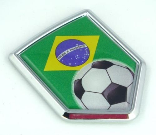 Brazil, Brazilian Flag Car Chrome Emblem Sticker with Soccer ball