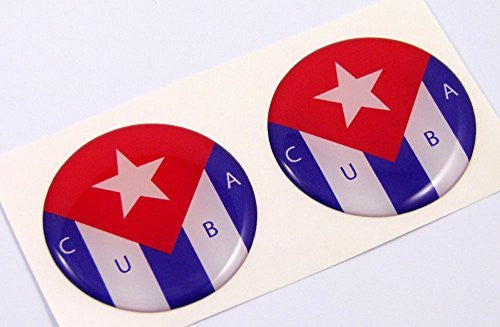 Cuba Cuban flag Round domed decal 2 emblems. Car bike laptop stickers 1.45" PAIR