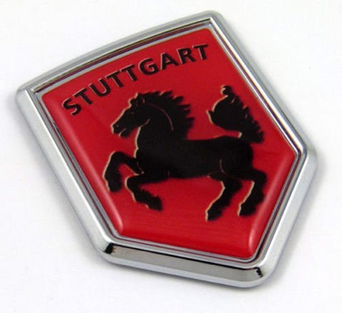 Stuttgart Horse on Red Flag Car Chrome Emblem German 3D Decal