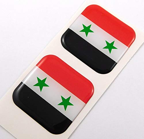 Syria Flag Square Domed Decal car Bike Gel Stickers 1.5" 2pc