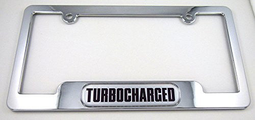 Turbo Charged Chrome License Plate Frame Dome Emblem Freescrew caps turbocharged