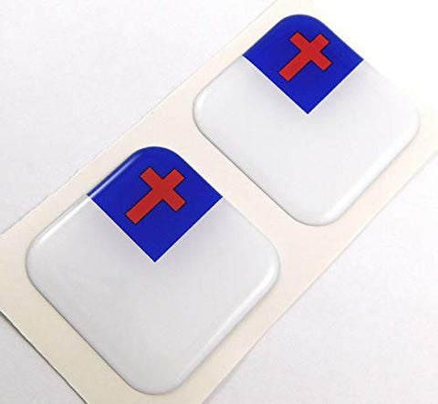 Christian Flag Square Domed Decal Emblem car Bike Gel Stickers 1.5" 2pc.