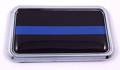 Thin Blue Line Police rectanguglar Chrome Emblem 3D Car Decal Sticker 3" x 1.75"