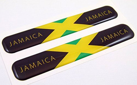 Jamaica Flag Domed Decal Emblem Resin car stickers 5"x 0.82" 2pc.