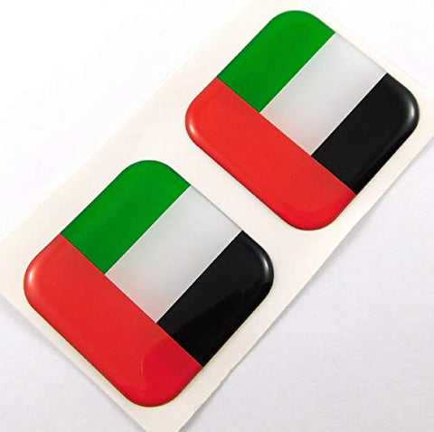 UAE United Arab Emirates Flag Square Domed Decal car Bike Gel Stickers 1.5" 2pc